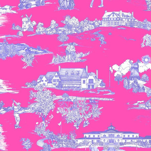 Hamptons Golf Toile Raspberry and Denim     