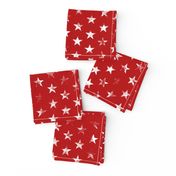 Distressed White Stars on Red (Grunge Vintage 4th of July American Flag Stars)