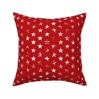 Distressed White Stars on Red (Grunge Vintage 4th of July American Flag Stars)