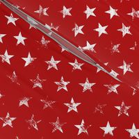 Distressed White Stars on Red (Grunge Vintage 4th of July American Flag Stars)