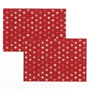 Distressed White Stars on Red (Grunge Vintage 4th of July American Flag Stars)