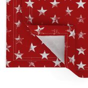 Distressed White Stars on Red (Grunge Vintage 4th of July American Flag Stars)