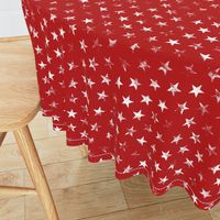 Distressed White Stars on Red (Grunge Vintage 4th of July American Flag Stars)