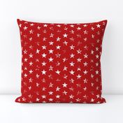 Distressed White Stars on Red (Grunge Vintage 4th of July American Flag Stars)