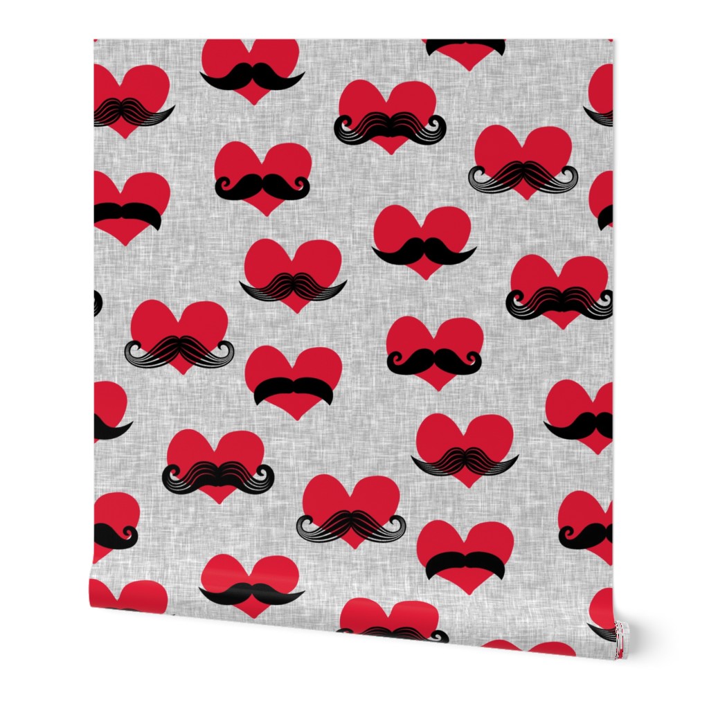 mustache hearts - Valentine's Day fabric