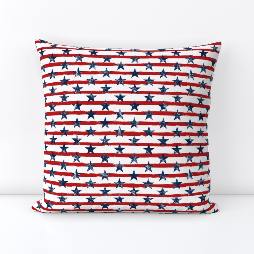 Distressed Navy Stars on Red Stripes (Grunge Painted Vintage Distressed 4th of July American Flag Stripes)