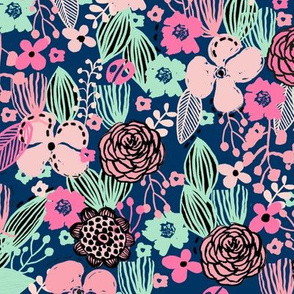 spring floral // botanical florals nature fabric fresh blooms navy