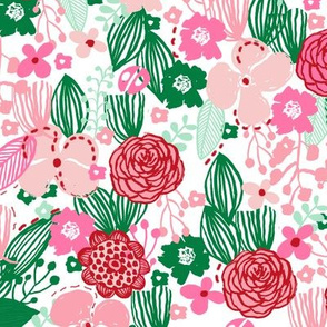 spring floral // botanical florals nature fabric fresh blooms green red