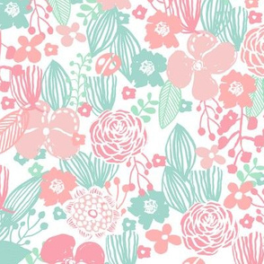 spring floral // botanical florals nature fabric fresh blooms white mint pink