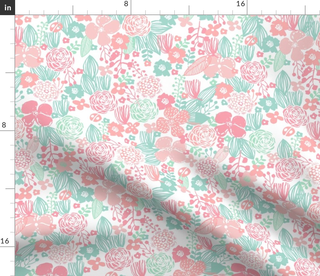 spring floral // botanical florals nature fabric fresh blooms white mint pink