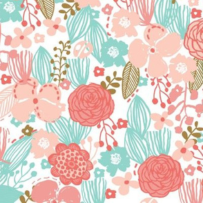 spring floral // botanical florals nature fabric fresh blooms coral