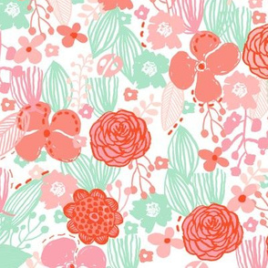 spring floral // botanical florals nature fabric fresh blooms white red pink