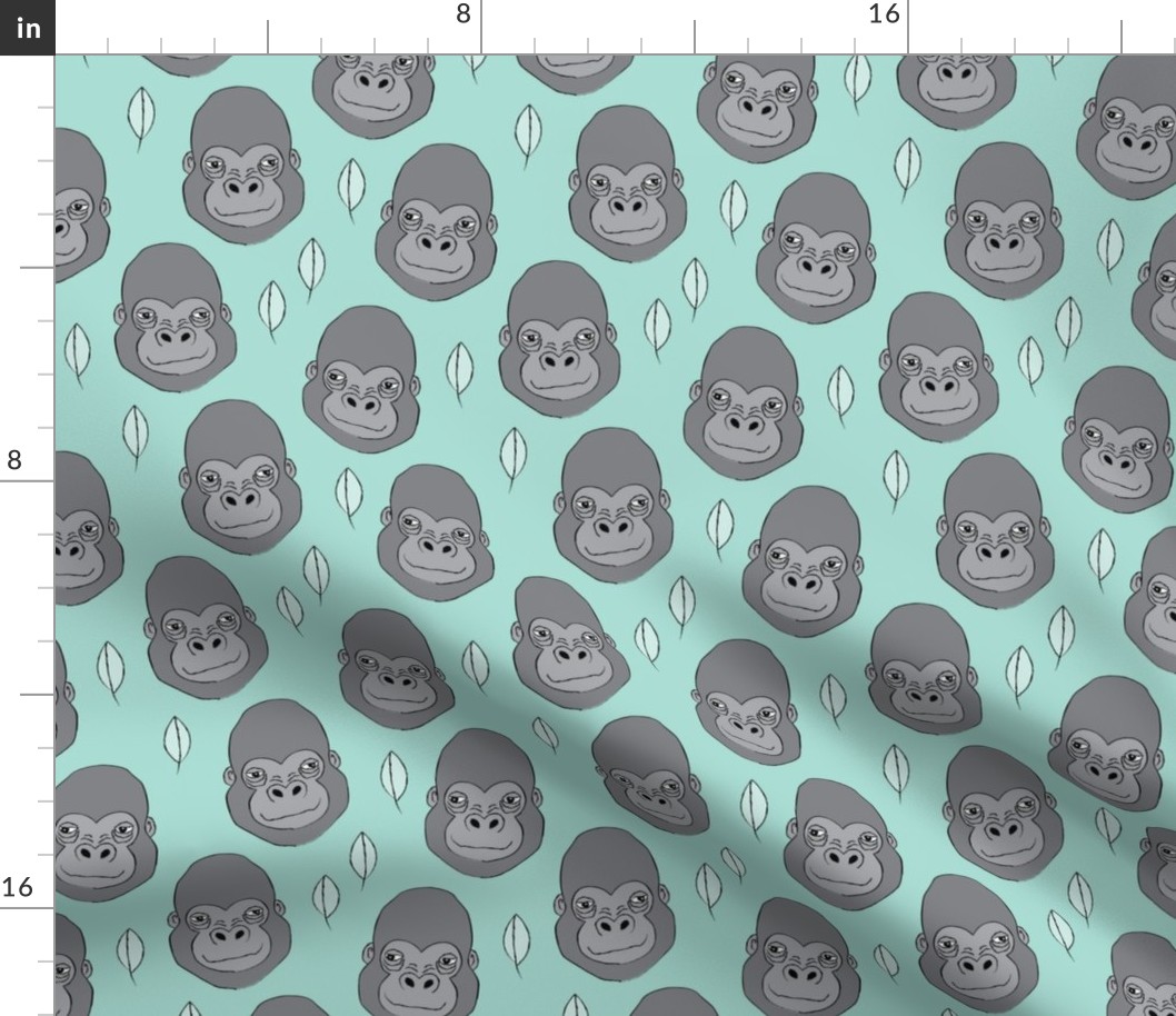 gorillas and leaves on teal