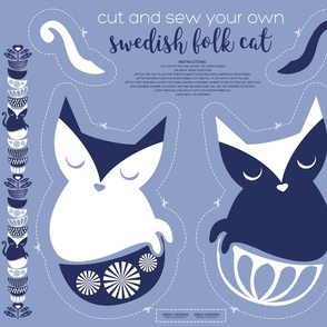 Cut and sew your own swedish folk cat // pale blue background