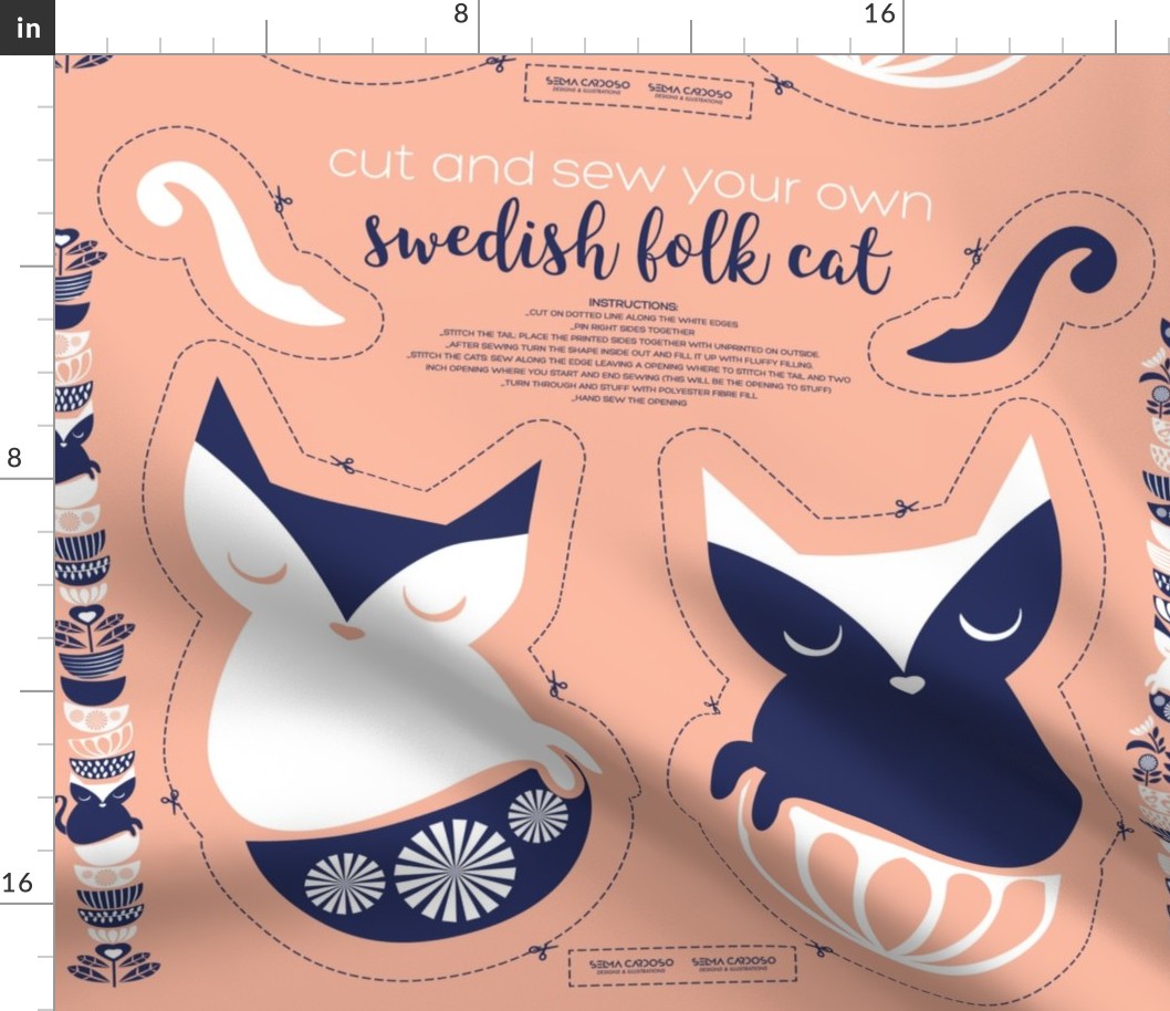 Cut and sew your own swedish folk cat // flesh background