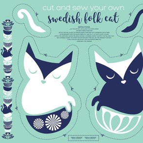 Cut and sew your own swedish folk cat // mint background