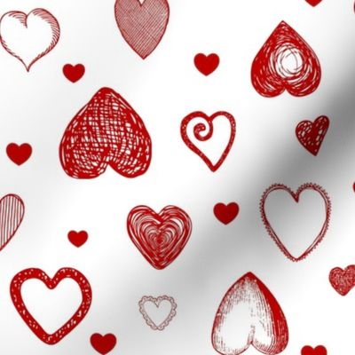 Love Hearts Doodles in Red / Valentine's Day Heart Sketch