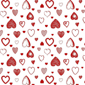 Love Hearts Doodles in Red / Valentine's Day Heart Sketch