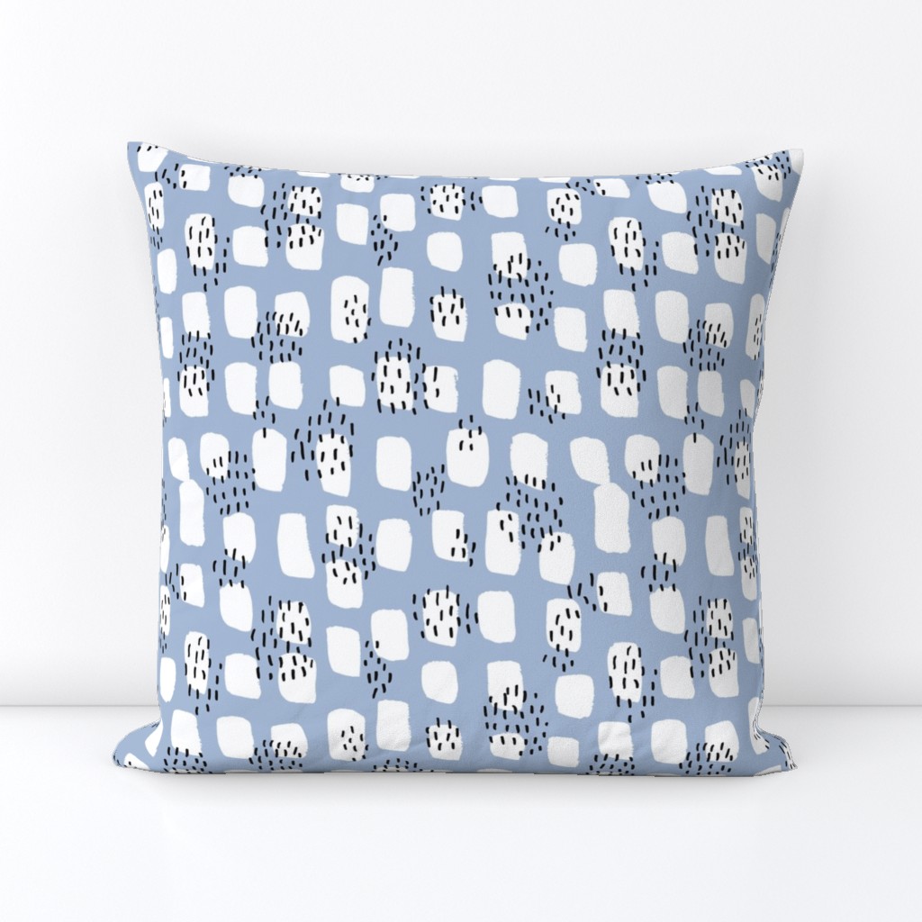 Abstract Scandinavian white spots textured raw brush and ink strokes blue