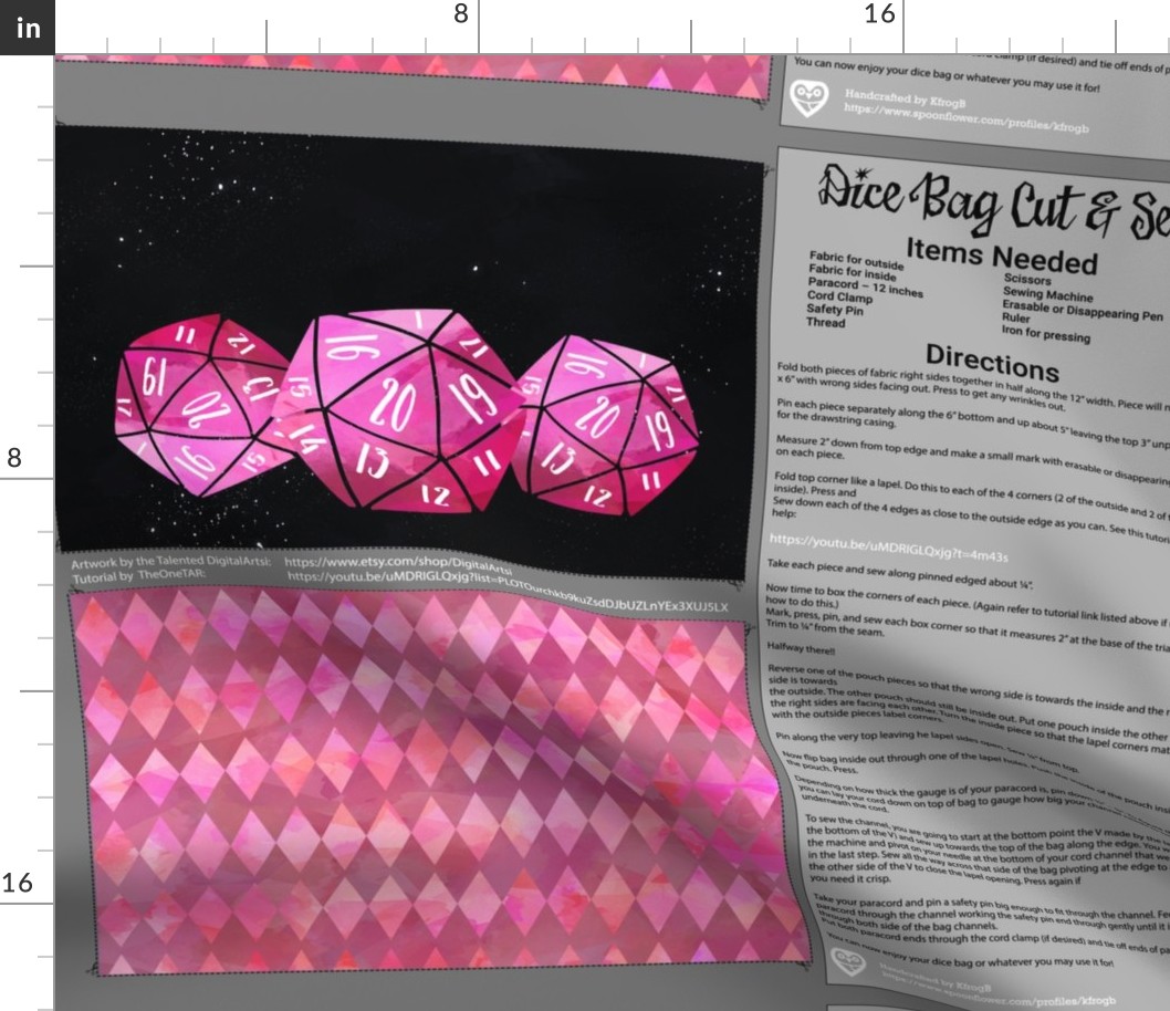 Pink Dice Bag Cut and Sew