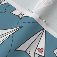 Paper Plane Love Hearts Valentine on Dark Blue Denim