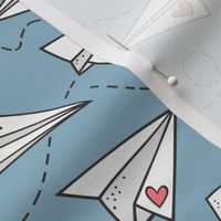 Paper Plane Love Hearts Valentine on Light Blue