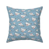 Paper Plane Love Hearts Valentine on Light Blue