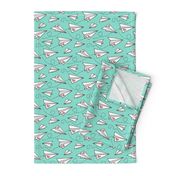 Paper Plane Love Hearts Valentine on Mint Green