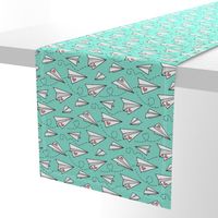 Paper Plane Love Hearts Valentine on Mint Green