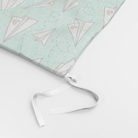 Paper Plane Love Hearts Valentine on Mint Green