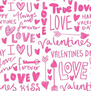 doodle love // typography love fabric valentines day white pink