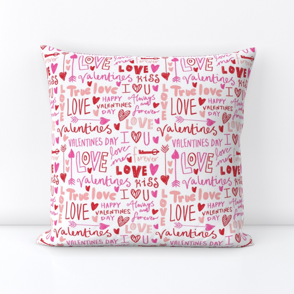 doodle love // typography love fabric valentines day white red