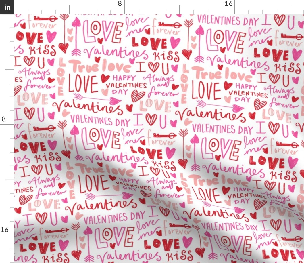 doodle love // typography love fabric valentines day white red