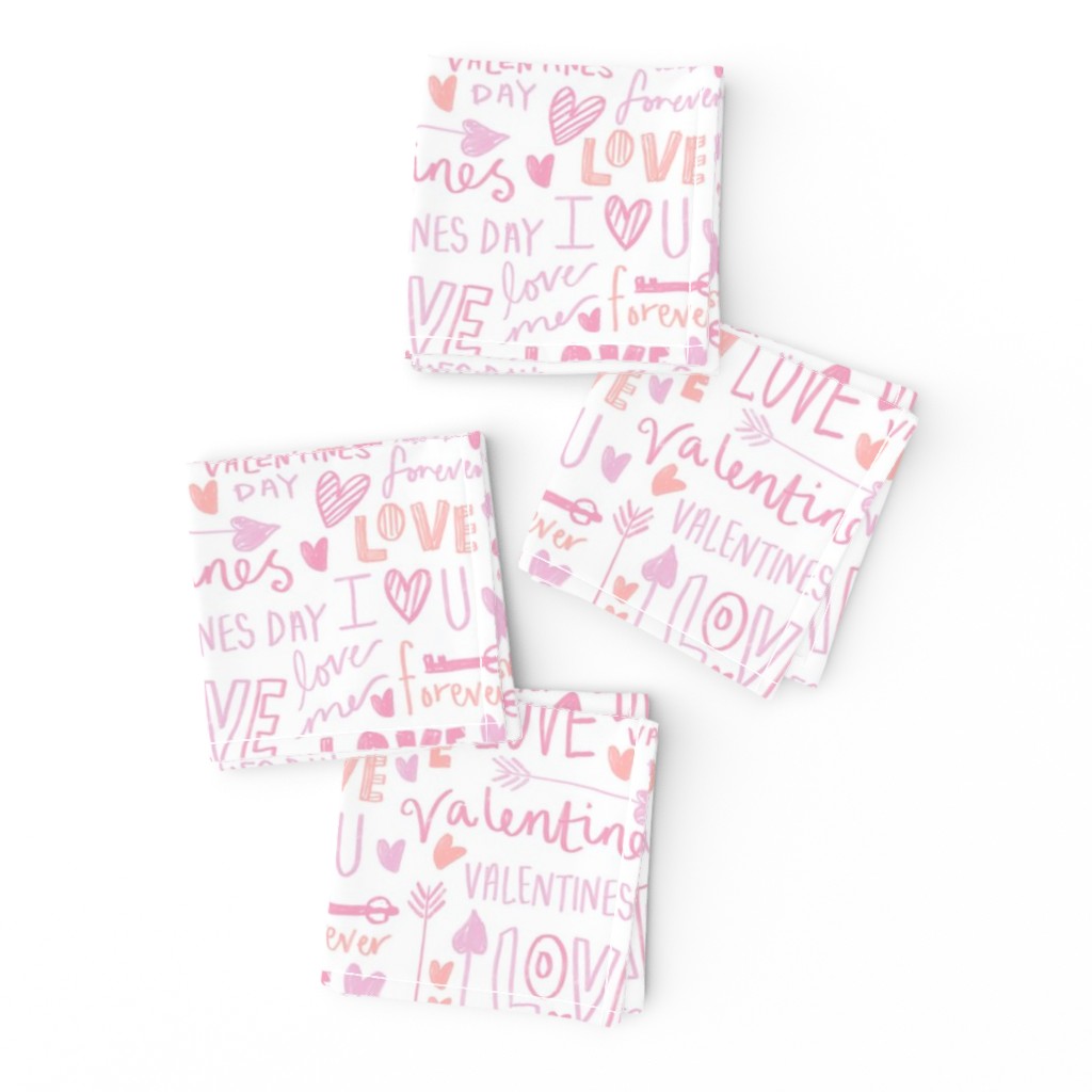 doodle love // typography love fabric valentines day white orange 