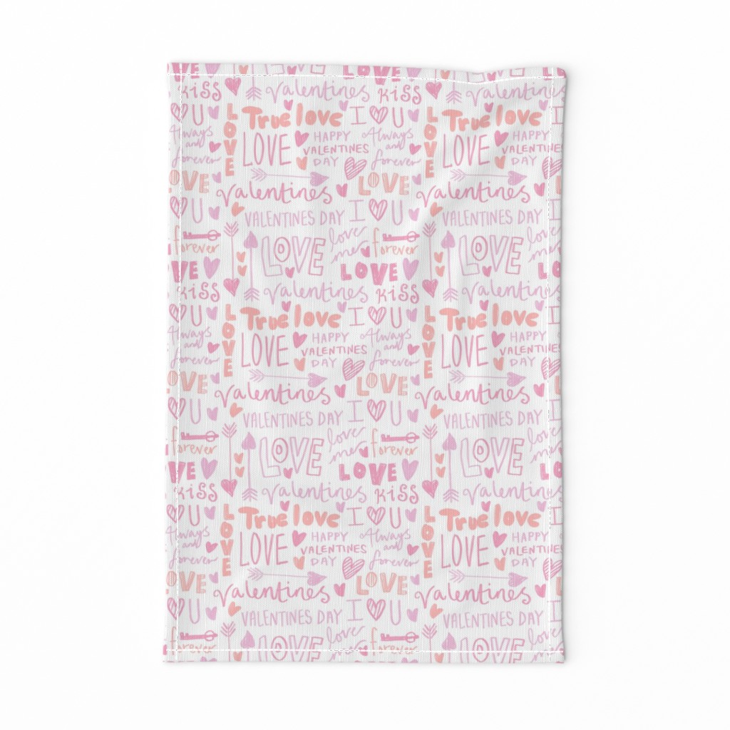 doodle love // typography love fabric valentines day white orange 