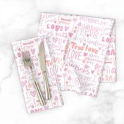 doodle love // typography love fabric valentines day white orange 