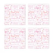 doodle love // typography love fabric valentines day white orange 