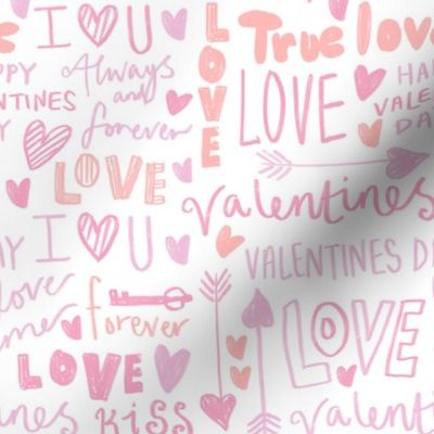 doodle love // typography love fabric valentines day white orange 