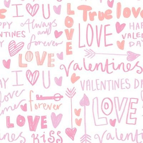 doodle love // typography love fabric valentines day white orange 