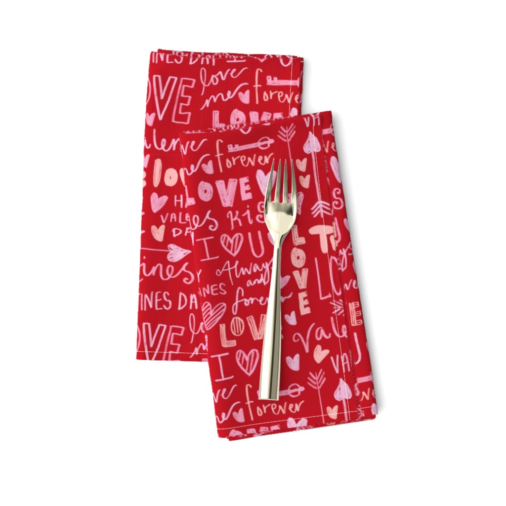 doodle love // typography love fabric valentines day red