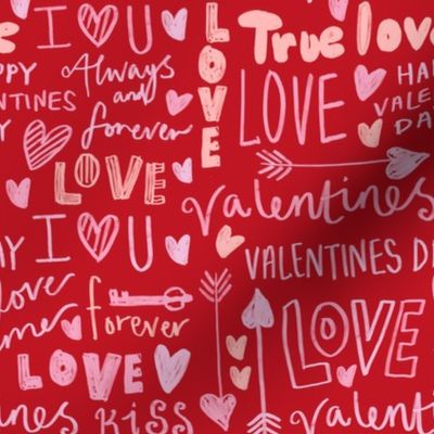 doodle love // typography love fabric valentines day red