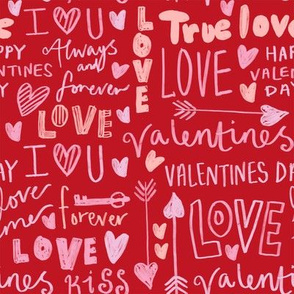 doodle love // typography love fabric valentines day red