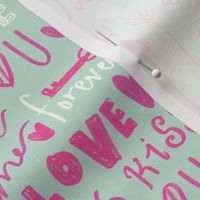 doodle love // typography love fabric valentines day mint