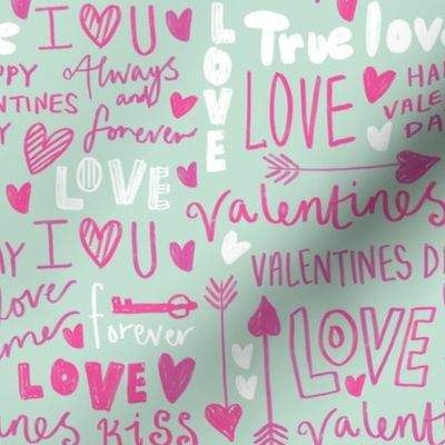 doodle love // typography love fabric valentines day mint