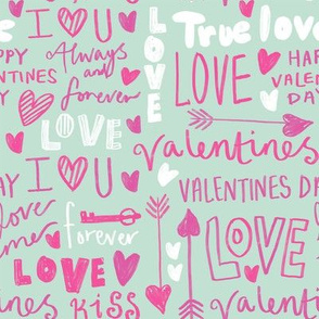 doodle love // typography love fabric valentines day mint