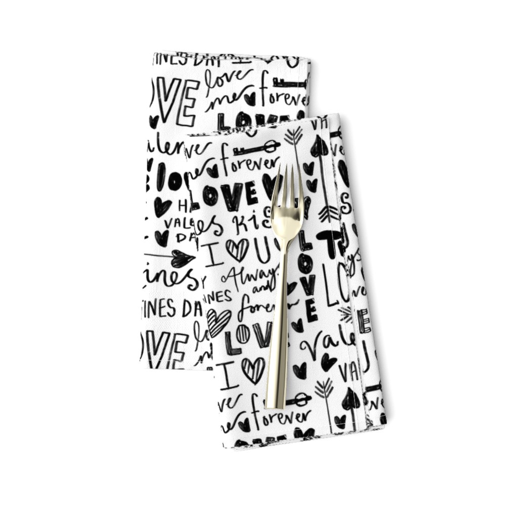 doodle love // typography love fabric valentines day bw