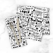 doodle love // typography love fabric valentines day bw