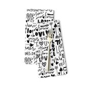 doodle love // typography love fabric valentines day bw