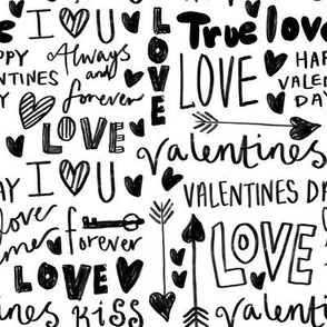 doodle love // typography love fabric valentines day bw