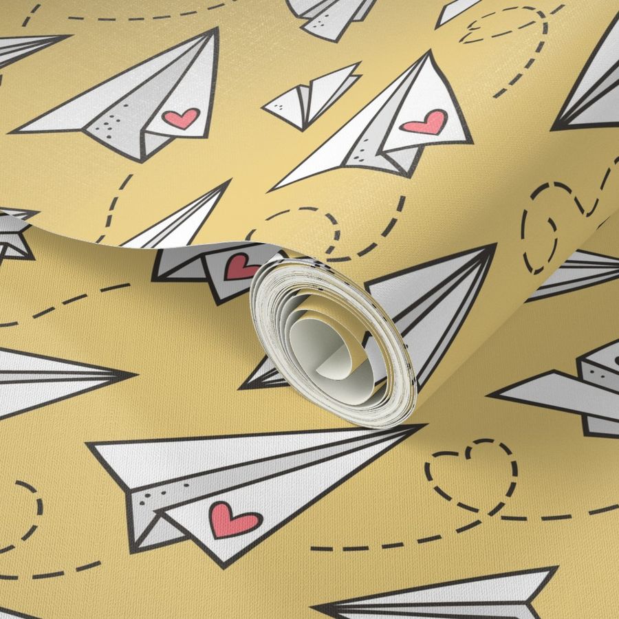 Paper Plane Love Hearts Valentine on Wallpaper | Spoonflower
